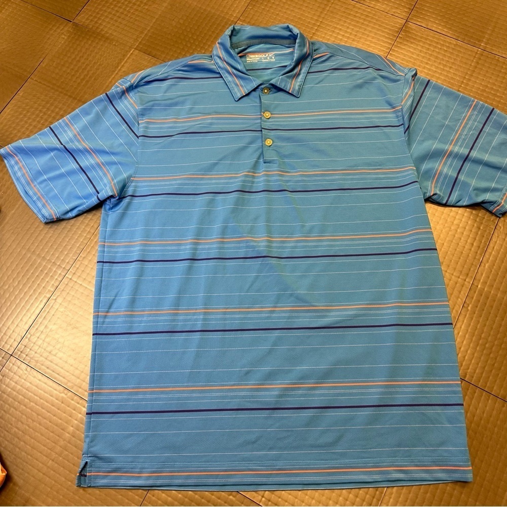 NIKE GOLF MENS BLUE STRIPE DRI FIT SIZE LARGE POLO SHIRT
